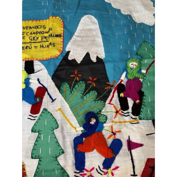 Vintage Handmade Peruvian Arpillera Folk Art 3D Applique Tapestry Wall Hanging - Picture 9 of 15